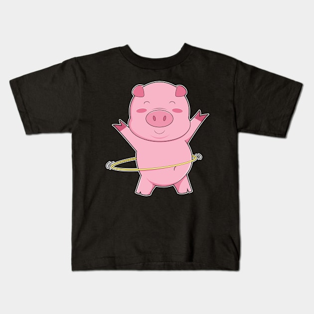 Pig at Fitness with Swing ring Kids T-Shirt by Markus Schnabel